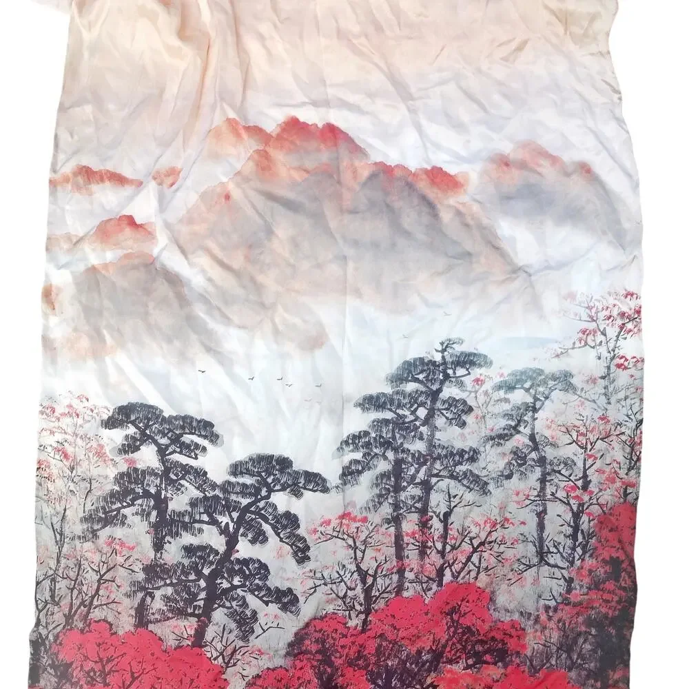 Romantic Watercolor Silk Scarf Wrap Shawl Hair Scarf Japan Inspired Summer Wrap